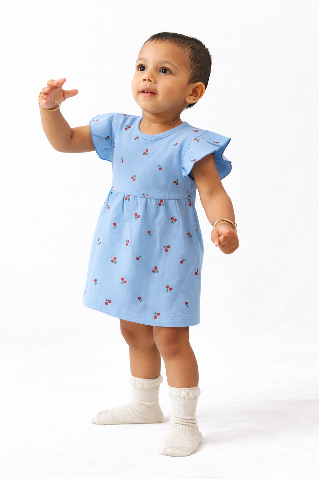 Blue Cherry Flutter Dress
