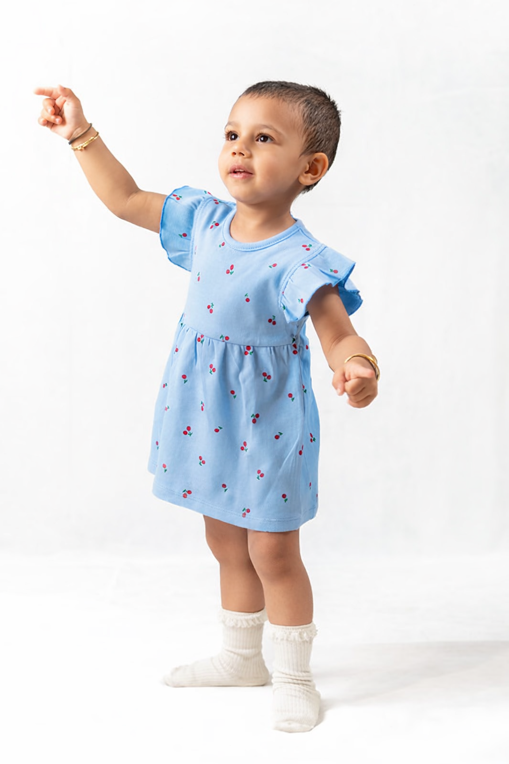 Blue Cherry Flutter Dress